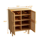 Meuble de rangement en rotin à 4 portes, buffet avec huit espaces de rangement