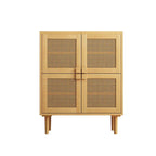 Meuble de rangement en rotin à 4 portes, buffet avec huit espaces de rangement