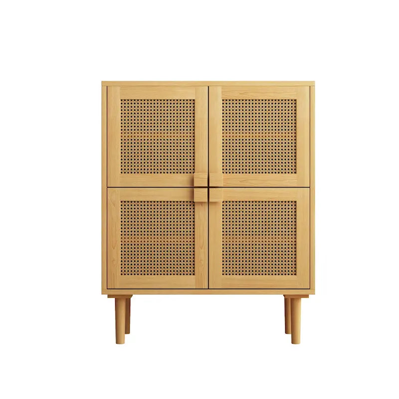 Meuble de rangement en rotin à 4 portes, buffet avec huit espaces de rangement