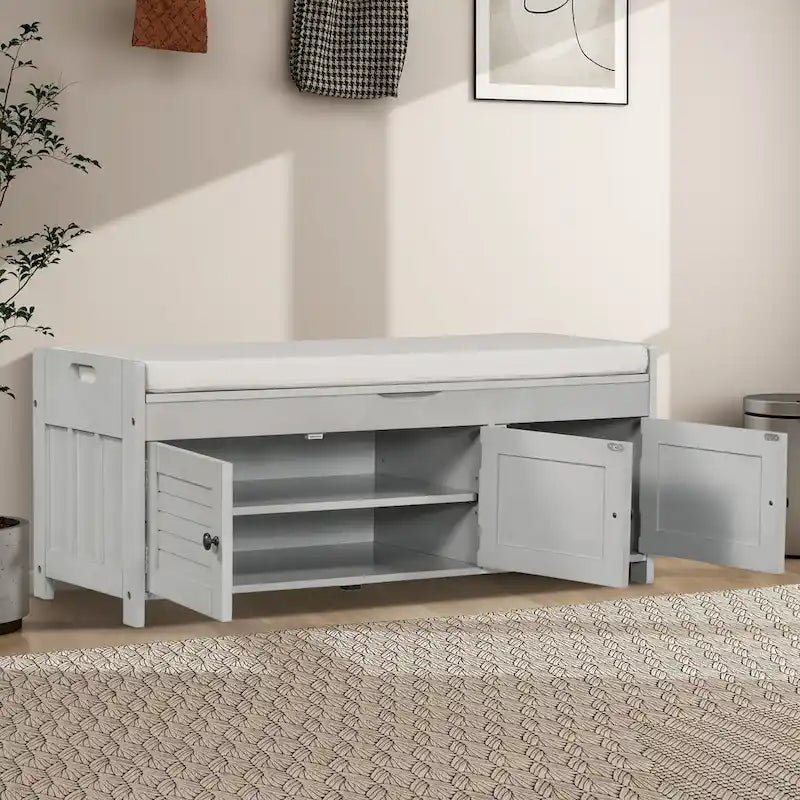 Banc de rangement de 43,5 po avec coussin en mélange de lin