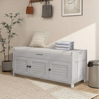 Banc de rangement de 43,5 po avec coussin en mélange de lin