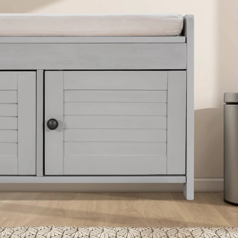Banc de rangement de 43,5 po avec coussin en mélange de lin
