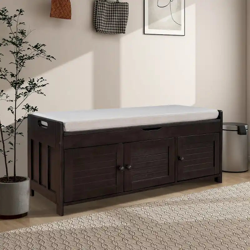 Banc de rangement de 43,5 po avec coussin en mélange de lin