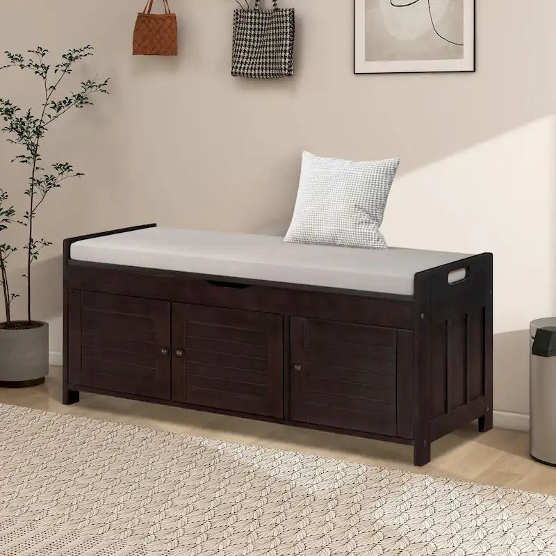 Banc de rangement de 43,5 po avec coussin en mélange de lin