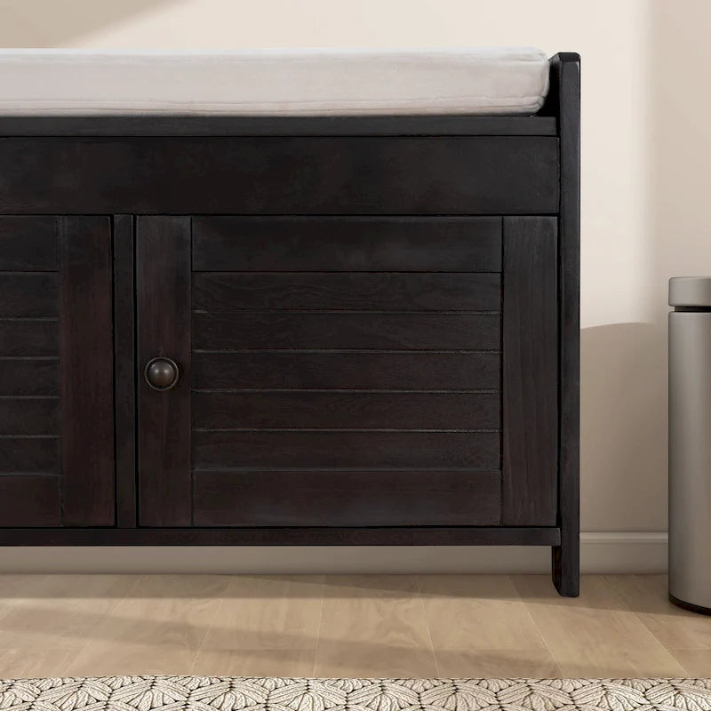 Banc de rangement de 43,5 po avec coussin en mélange de lin