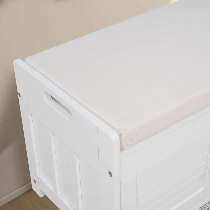 Banc de rangement de 43,5 po avec coussin en mélange de lin