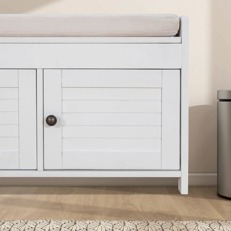 Banc de rangement de 43,5 po avec coussin en mélange de lin