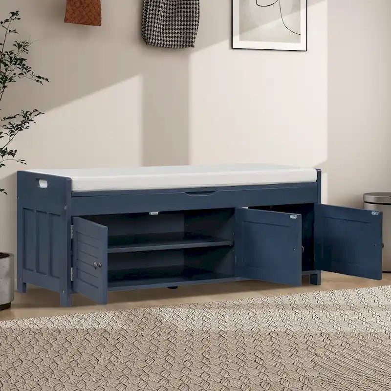 Banc de rangement de 43,5 po avec coussin en mélange de lin