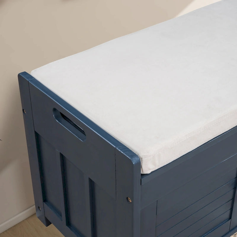 Banc de rangement de 43,5 po avec coussin en mélange de lin