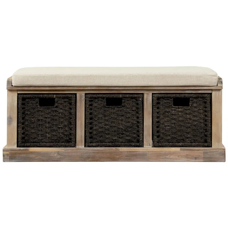Banc d'entrée avec 3 paniers classiques en rotin amovibles - 43,7L x 15,7W x 17H