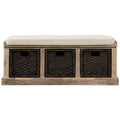 Banc d'entrée avec 3 paniers classiques en rotin amovibles - 43,7L x 15,7W x 17H
