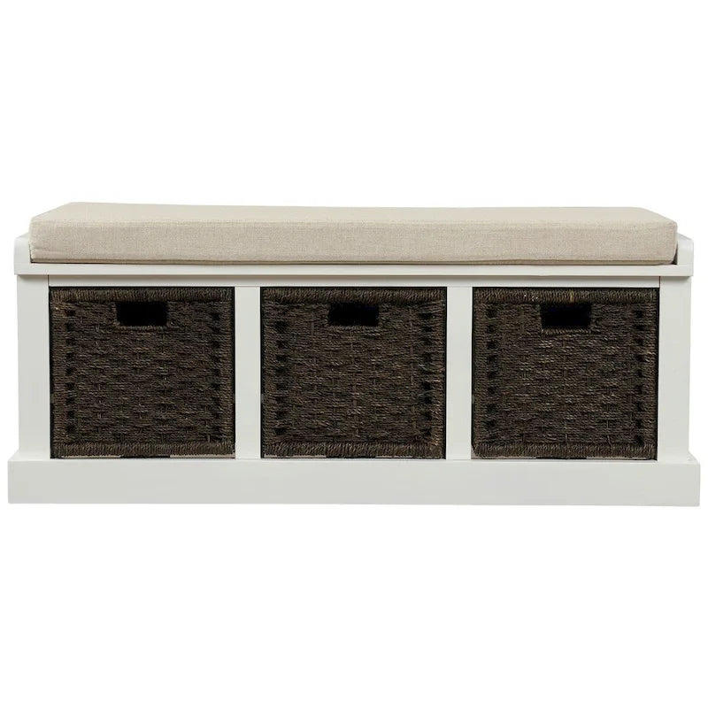 Banc d'entrée avec 3 paniers classiques en rotin amovibles - 43,7L x 15,7W x 17H
