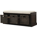 Banc d'entrée avec 3 paniers classiques en rotin amovibles - 43,7L x 15,7W x 17H