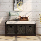 Banc d'entrée avec 3 paniers classiques en rotin amovibles - 43,7L x 15,7W x 17H