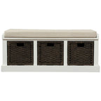 Banc d'entrée avec 3 paniers classiques en rotin amovibles - 43,7L x 15,7W x 17H