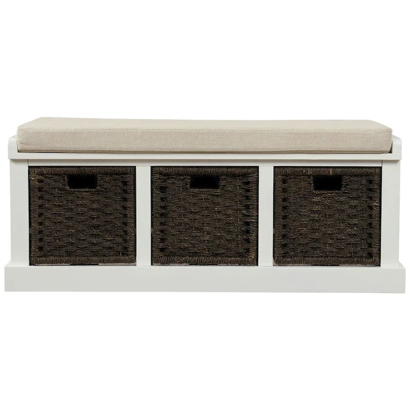 Banc d'entrée avec 3 paniers classiques en rotin amovibles - 43,7L x 15,7W x 17H