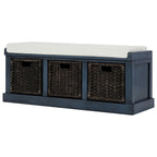 Banc d'entrée avec 3 paniers classiques en rotin amovibles - 43,7L x 15,7W x 17H