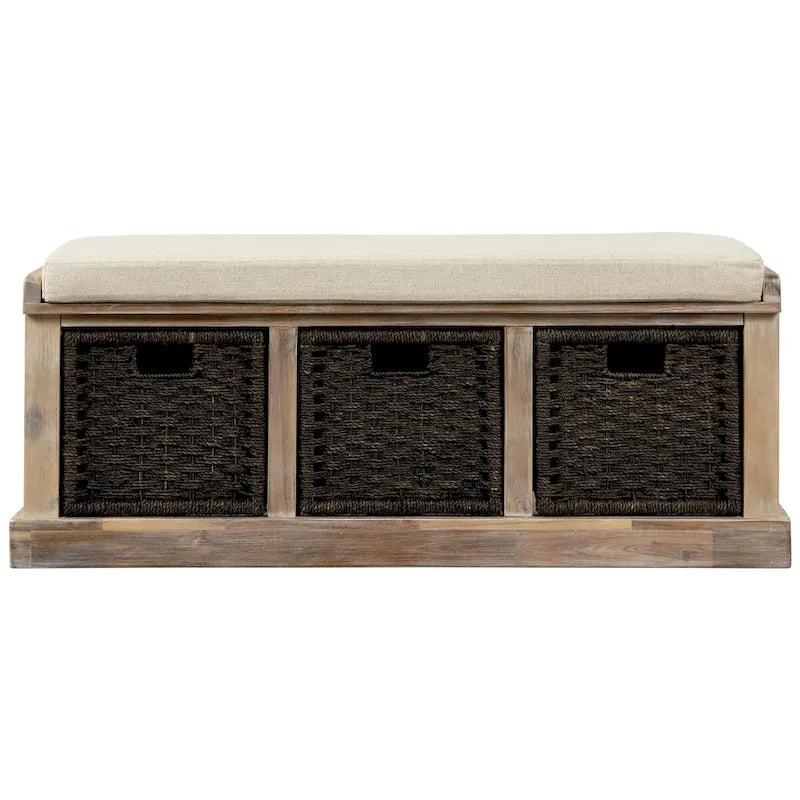 Banc d'entrée avec 3 paniers classiques en rotin amovibles - 43,7L x 15,7W x 17H