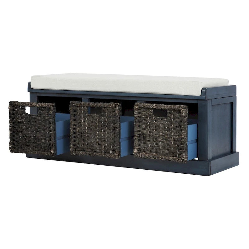 Banc d'entrée avec 3 paniers classiques en rotin amovibles - 43,7L x 15,7W x 17H