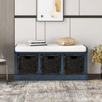 Banc d'entrée avec 3 paniers classiques en rotin amovibles - 43,7L x 15,7W x 17H
