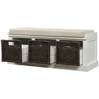 Banc d'entrée avec 3 paniers classiques en rotin amovibles - 43,7L x 15,7W x 17H
