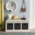 Banc d'entrée avec 3 paniers classiques en rotin amovibles - 43,7L x 15,7W x 17H
