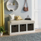 Banc d'entrée avec 3 paniers classiques en rotin amovibles - 43,7L x 15,7W x 17H