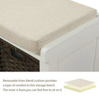 Banc d'entrée avec 3 paniers classiques en rotin amovibles - 43,7L x 15,7W x 17H