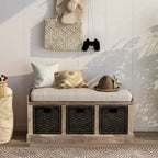 Banc d'entrée avec 3 paniers classiques en rotin amovibles - 43,7L x 15,7W x 17H