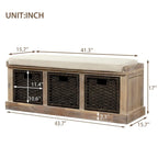 Banc d'entrée avec 3 paniers classiques en rotin amovibles - 43,7L x 15,7W x 17H