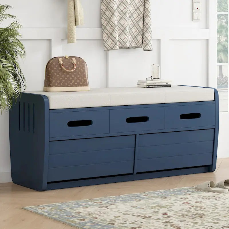 Banc de rangement rustique avec 2 tiroirs, espace de rangement dissimulé et 3 faux tiroirs sur le dessus, banc à chaussures pour le salon, l'entrée