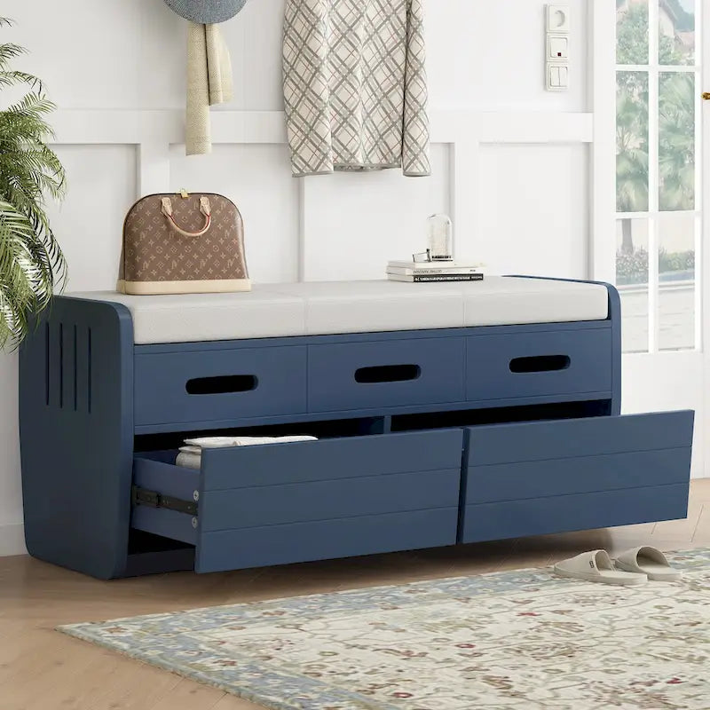 Banc de rangement rustique avec 2 tiroirs, espace de rangement dissimulé et 3 faux tiroirs sur le dessus, banc à chaussures pour le salon, l'entrée