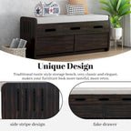 Banc de rangement rustique avec 2 tiroirs, espace de rangement dissimulé et 3 faux tiroirs sur le dessus, banc à chaussures pour le salon, l'entrée