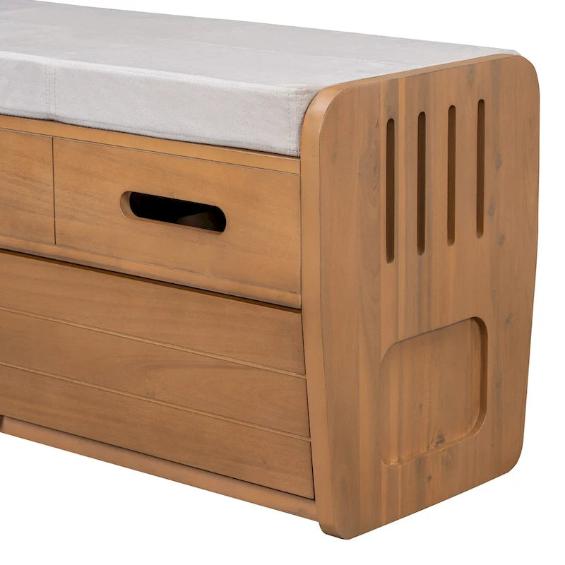 Banc de rangement rustique avec 2 tiroirs, espace de rangement dissimulé et 3 faux tiroirs sur le dessus, banc à chaussures pour le salon, l'entrée