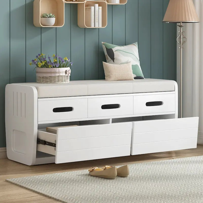 Banc de rangement rustique avec 2 tiroirs, espace de rangement dissimulé et 3 faux tiroirs sur le dessus, banc à chaussures pour le salon, l'entrée
