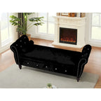 63.38Banc ottoman rectangulaire de rangement multifonctionnel livré avec boucle en cristal et pieds en bois massif avec 1 coussin