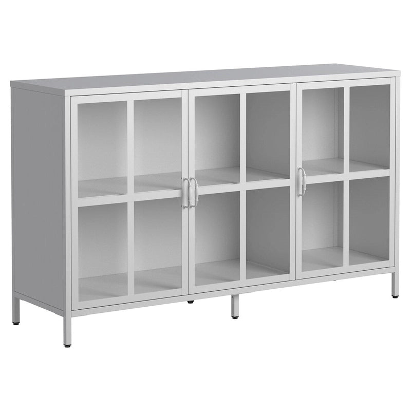 Buffet de salle à manger avec rangement, meuble de rangement en acier, pieds réglables, portes vitrées, grand organisateur de capacité