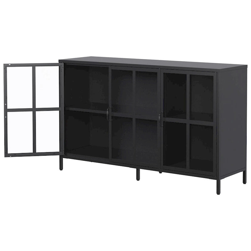 Buffet de salle à manger avec rangement, meuble de rangement en acier, pieds réglables, portes vitrées, grand organisateur de capacité