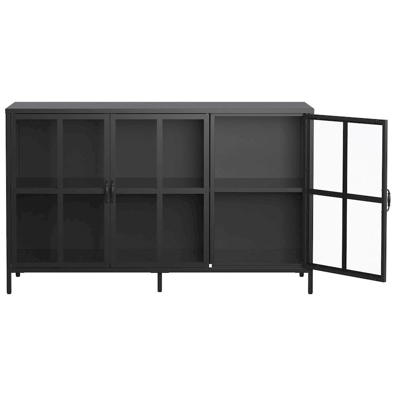 Buffet de salle à manger avec rangement, meuble de rangement en acier, pieds réglables, portes vitrées, grand organisateur de capacité