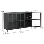 Buffet de salle à manger avec rangement, meuble de rangement en acier, pieds réglables, portes vitrées, grand organisateur de capacité