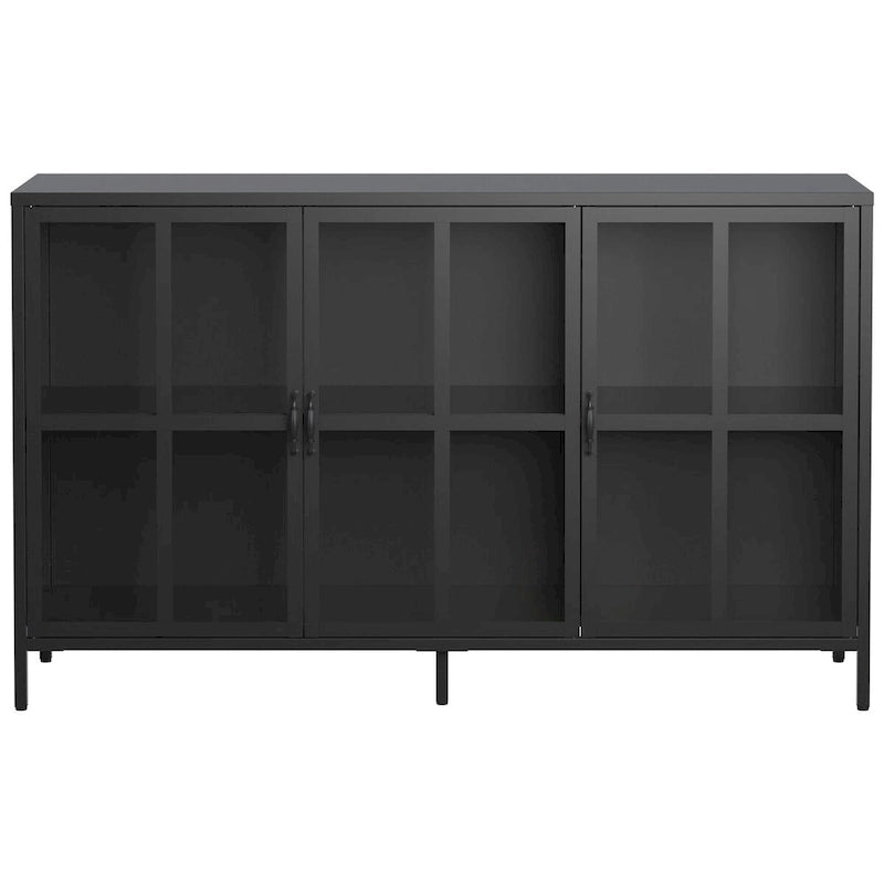 Buffet de salle à manger avec rangement, meuble de rangement en acier, pieds réglables, portes vitrées, grand organisateur de capacité