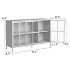 Buffet de salle à manger avec rangement, meuble de rangement en acier, pieds réglables, portes vitrées, grand organisateur de capacité