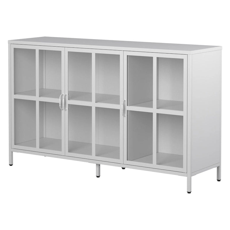 Buffet de salle à manger avec rangement, meuble de rangement en acier, pieds réglables, portes vitrées, grand organisateur de capacité