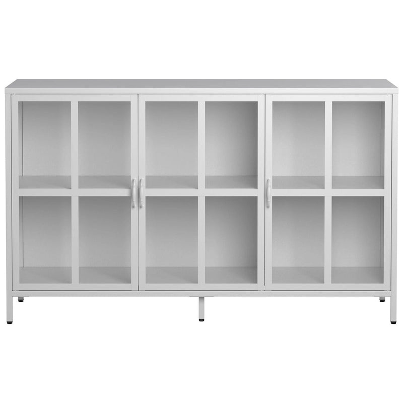 Buffet de salle à manger avec rangement, meuble de rangement en acier, pieds réglables, portes vitrées, grand organisateur de capacité