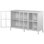 Buffet de salle à manger avec rangement, meuble de rangement en acier, pieds réglables, portes vitrées, grand organisateur de capacité