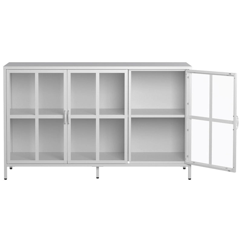 Buffet de salle à manger avec rangement, meuble de rangement en acier, pieds réglables, portes vitrées, grand organisateur de capacité
