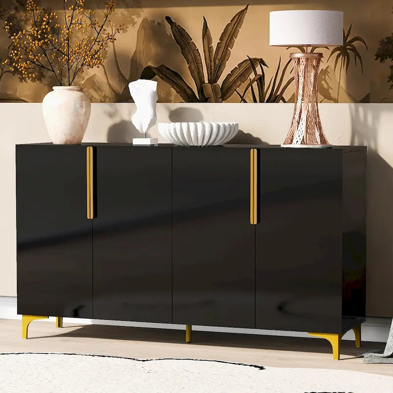Buffet de rangement de 55" avec étagères réglables, finition brillante
