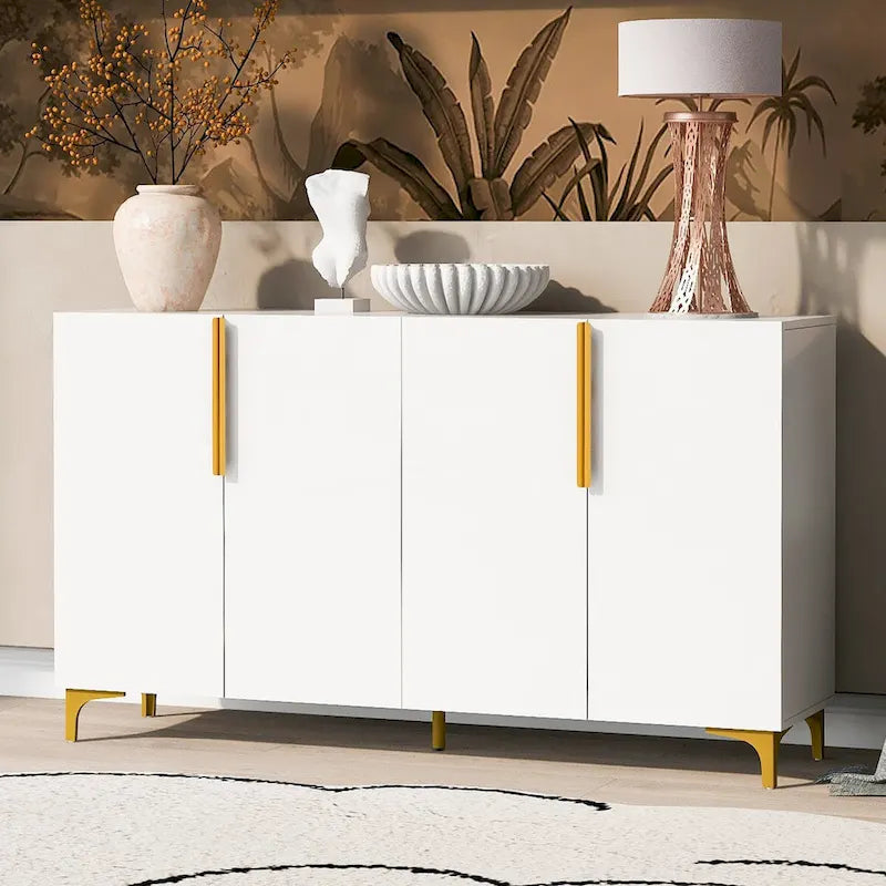 55 Sideboard Storage Cabinet with Adjustable Shelves, Glossy Finish