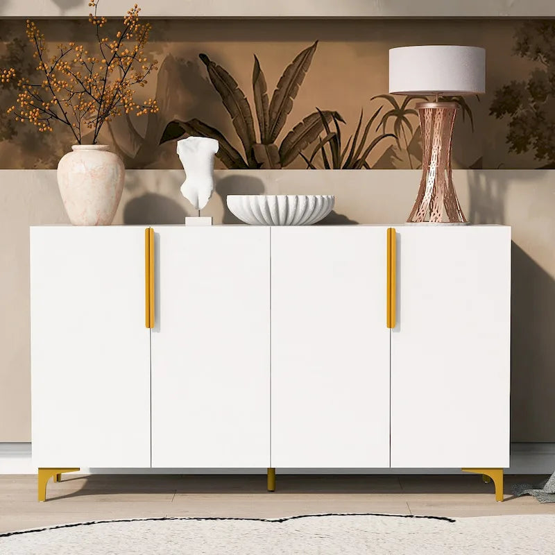 Buffet de rangement de 55" avec étagères réglables, finition brillante