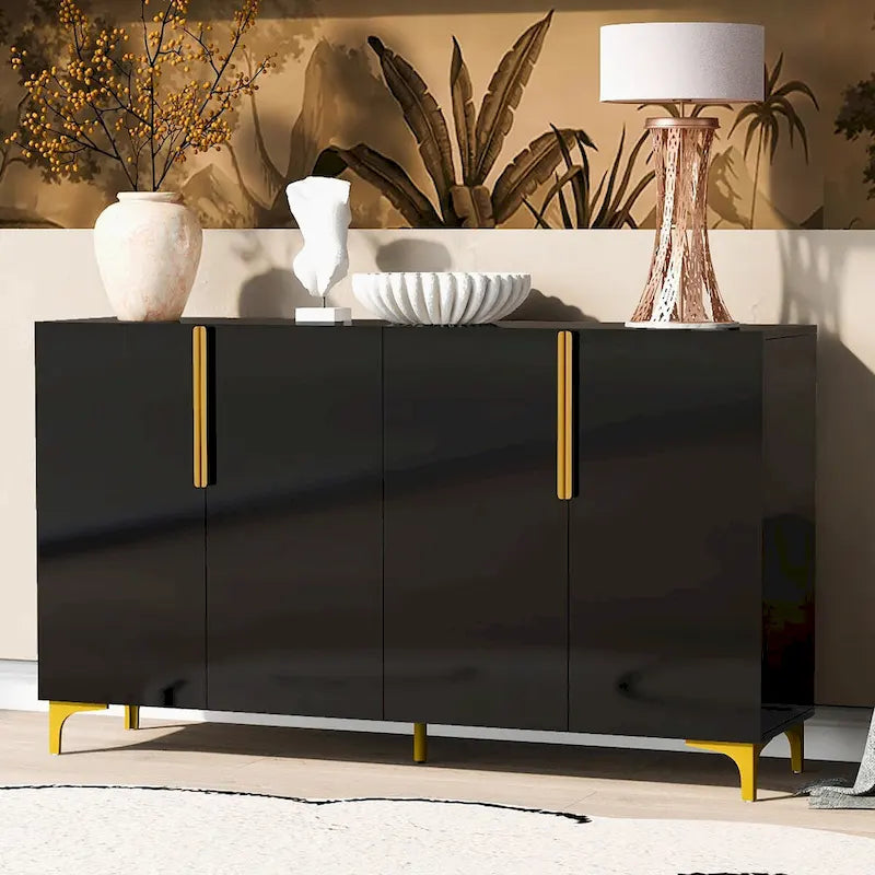 Buffet de rangement de 55" avec étagères réglables, finition brillante